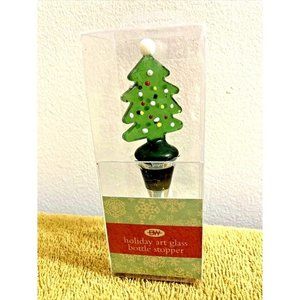CHRISTMAS TREE HOLIDAY ART GLASS BOTTLE STOPPER BOSTON WAREHOUSE BW ~ NEW IN BOX